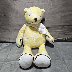 Pottery Barn Kids Yellow White Floral Bear Plush Black Trim 2008 with scarf
